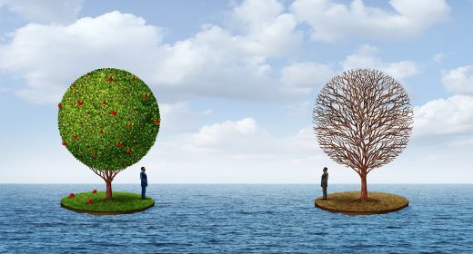 Prosperity and poverty or rich poor economic business concept and financial metaphor as a wealth disparity concept with 3D illustration elements.